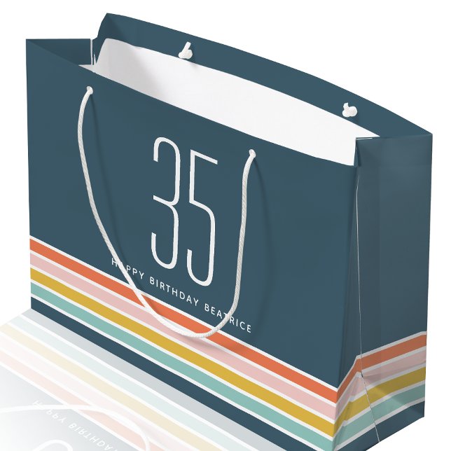 Bolsa De Regalo Grande Rayas de arcoiris modernas retro Cumpleaños 35 (Subido por el creador)