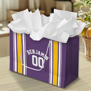 Bolsa De Regalo Grande Rayas de Jersey de color amarillo púrpura Número d