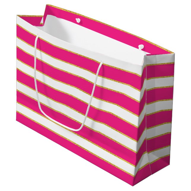 BOLSA DE REGALO GRANDE RAYAS DE ORO BLANCO ROSA (Angulo Anverso)