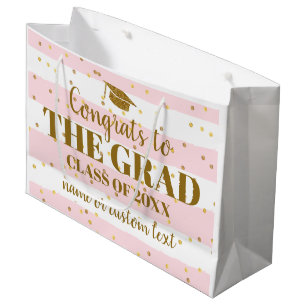 Bolsa De Regalo Grande Rayas del purpurina del oro del graduado de