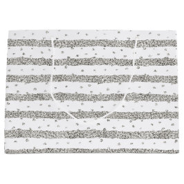 Bolsa De Regalo Grande Rayas Purpurinas de espuma de plata