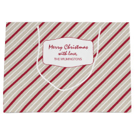 Bolsa De Regalo Grande Rayas rojas, blancas y beiges