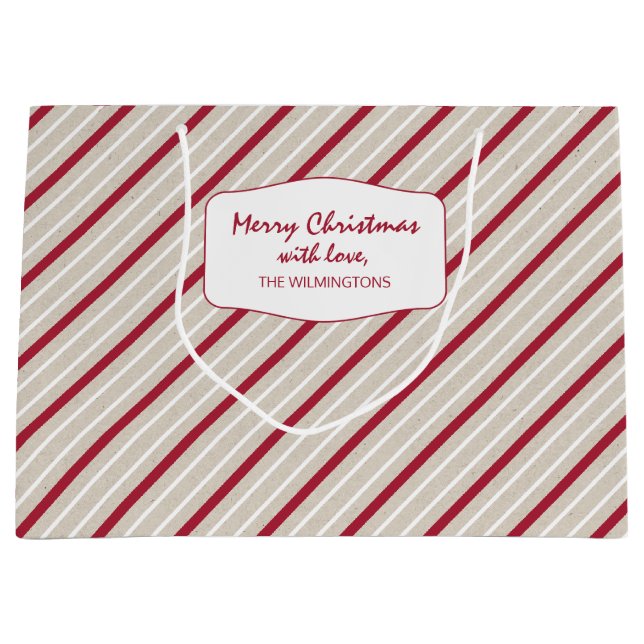 Bolsa De Regalo Grande Rayas rojas, blancas y beiges (Anverso)