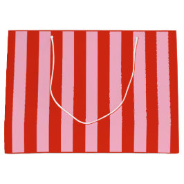Bolsa De Regalo Grande Rayas rosadas rojas retro