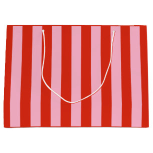 Bolsa De Regalo Grande Rayas rosadas rojas retro