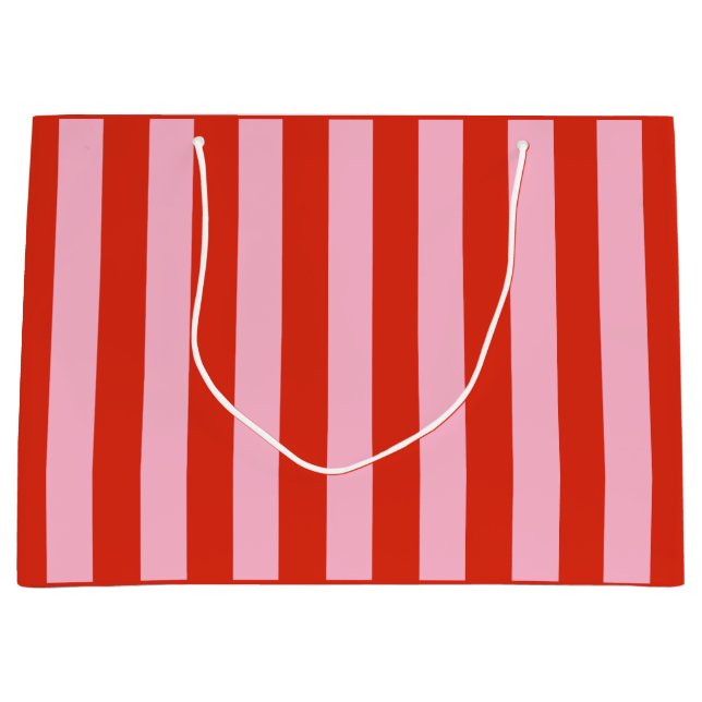 Bolsa De Regalo Grande Rayas rosadas rojas retro (Anverso)