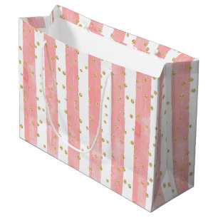 Bolsa De Regalo Grande Rayas Rubor rosadas   Faux Gold Confetti