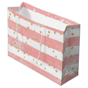 Bolsa De Regalo Grande Rayas Rubor rosadas   Faux Gold Confetti