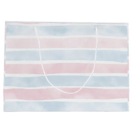 Bolsa De Regalo Grande Rayas suaves de acuarela en azul pastel y rosa