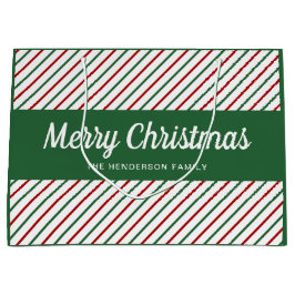 Bolsa De Regalo Grande Rayas Verdes Festivas Feliz Navidad