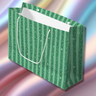 Bolsa De Regalo Grande Rayas Verticales Clásicas de Brillo Verde Jade