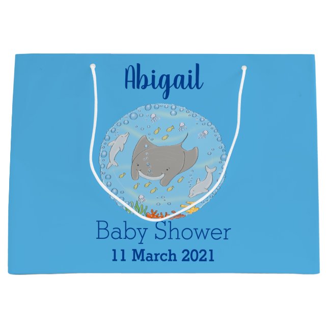 Bolsa De Regalo Grande Rayo de manta y burbujas ilustracion personalizado (Anverso)