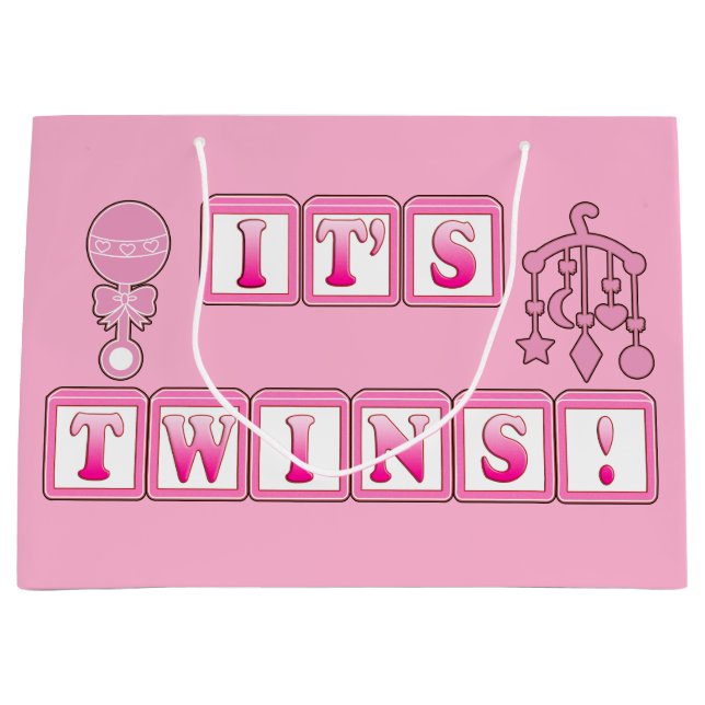 Bolsa De Regalo Grande Recienes nacidos: Es gemelos en rosa (Anverso)