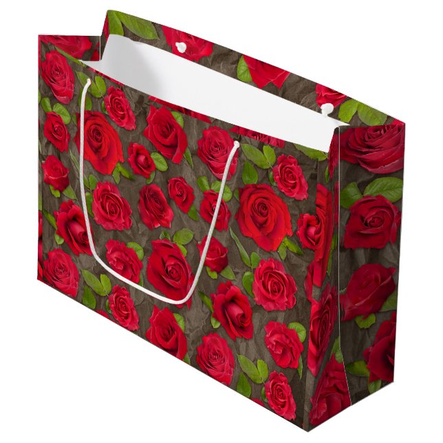 Bolsa De Regalo Grande Red And Dark Pink Floral Roses Pattern (Angulo Anverso)