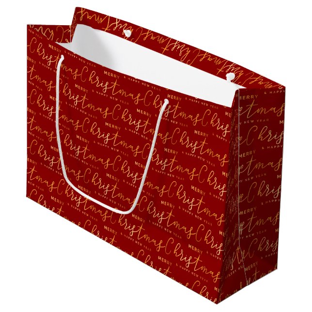 Bolsa De Regalo Grande Red and Gold Merry Christmas Word Art (Angulo Anverso)