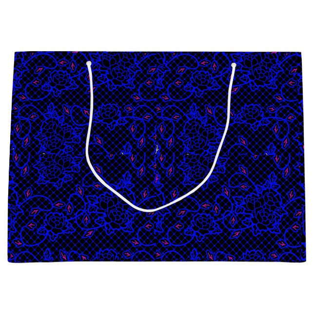 Bolsa De Regalo Grande Red azul luminosa con flores 02b Negro BG (Anverso)
