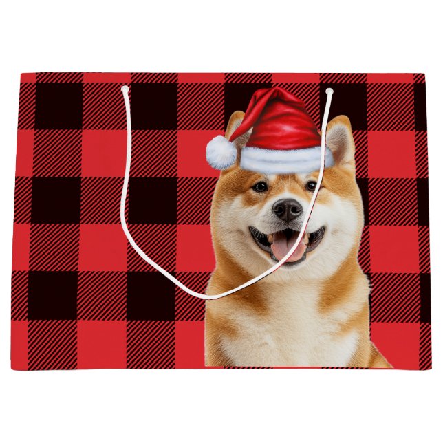 Bolsa De Regalo Grande Red Buffalo Plaid Akita Dog Holiday (Anverso)