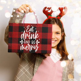 Bolsa De Regalo Grande Red Buffalo Plaid “Eat, Drink & Be Merry”