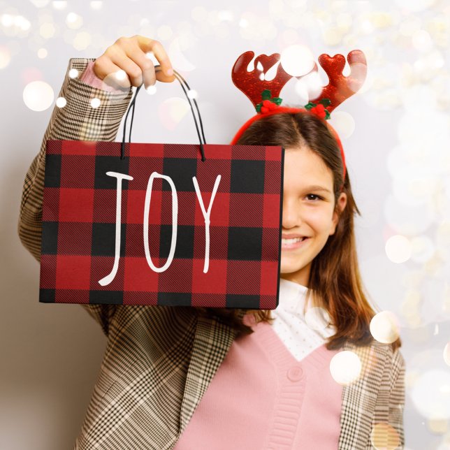 Bolsa De Regalo Grande Red Buffalo Plaid & Joy | Feliz feriado (Subido por el creador)