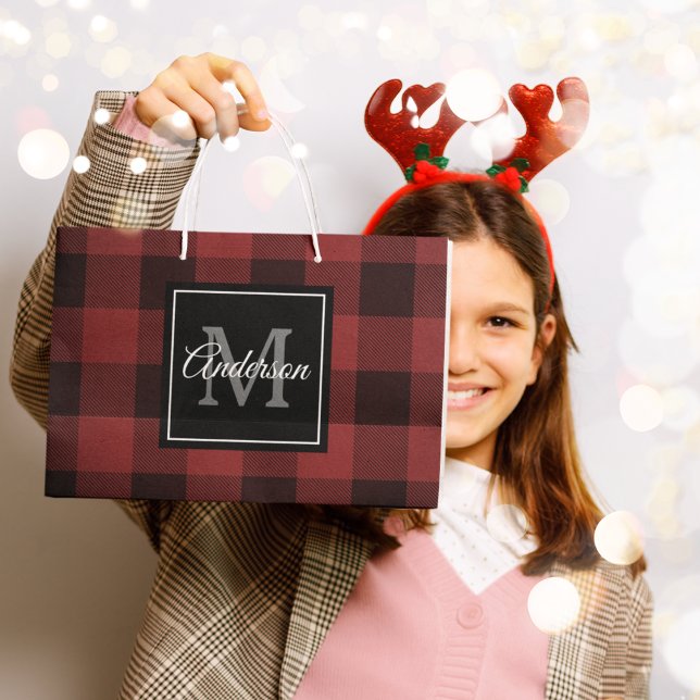 Bolsa De Regalo Grande Red Buffalo Plaid | Personal Inicial | Gigante gra (Subido por el creador)