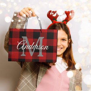 Bolsa De Regalo Grande Red Buffalo Plaid Personal Inicial Regalo