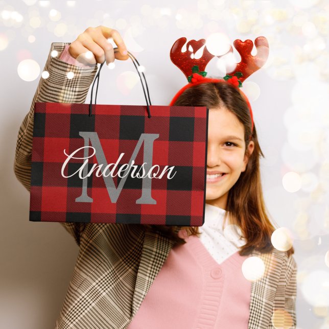 Bolsa De Regalo Grande Red Buffalo Plaid | Personal Inicial | Regalo (Subido por el creador)