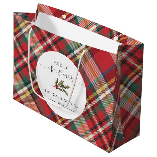 Bolsa De Regalo Grande Red Check Rustic Merry Christmas Farmhouse (Angulo Anverso)