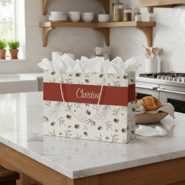 Bolsa De Regalo Grande Red Cream Boho Woodland Winterberry Monogram Name