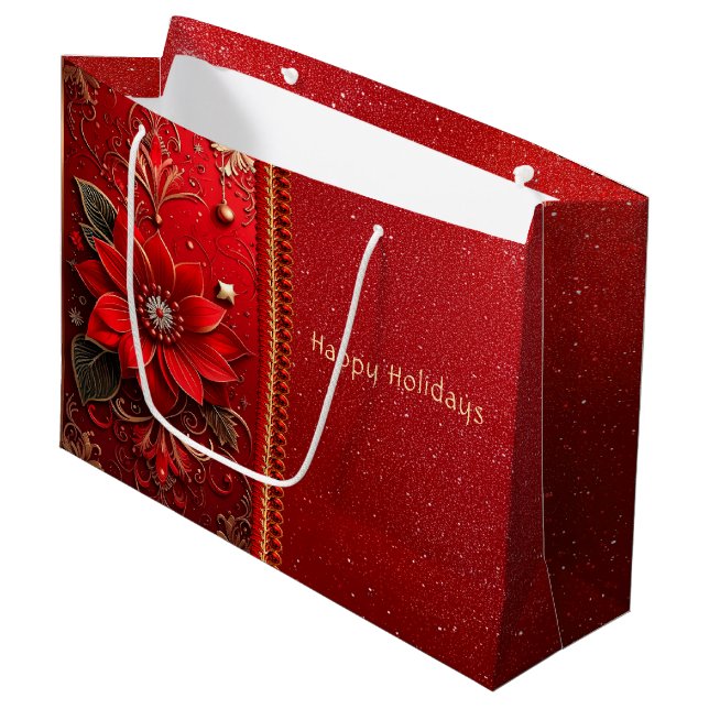 Bolsa De Regalo Grande Red Flower Holiday Gift Bag (Angulo Anverso)