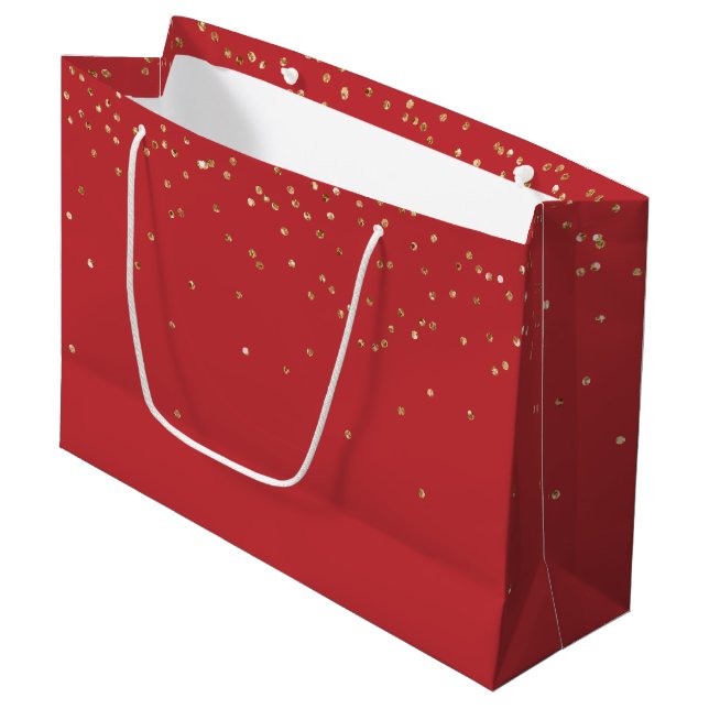 Bolsa De Regalo Grande Red Gold Glitzy Confetti Christmas (Angulo Anverso)