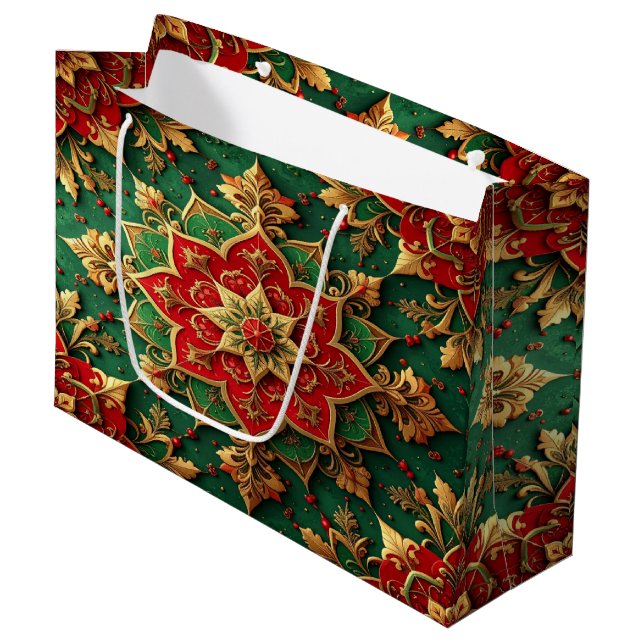 Bolsa De Regalo Grande Red Green Decorative Holiday Gift Bag (Angulo Anverso)