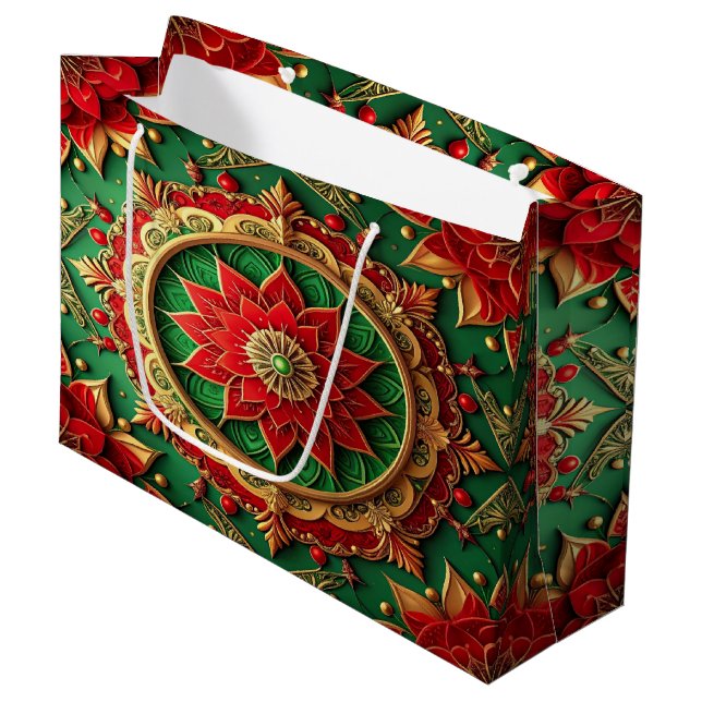 Bolsa De Regalo Grande Red Green Decorative Holiday Gift Bag (Angulo Anverso)
