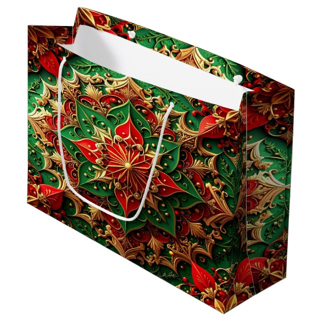 Bolsa De Regalo Grande Red Green Decorative Holiday Gift Bag (Angulo Anverso)