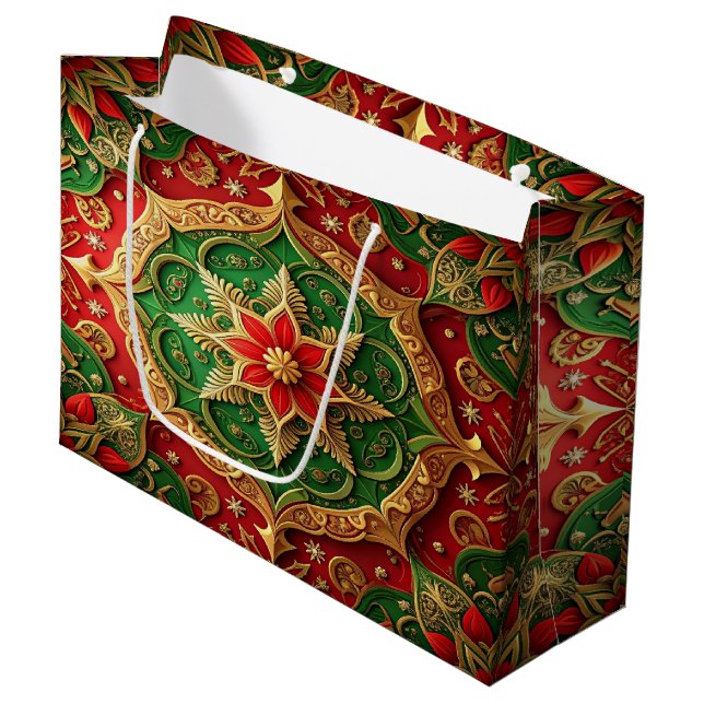 Bolsa De Regalo Grande Red Green Decorative Holiday Gift Bag (Angulo Anverso)