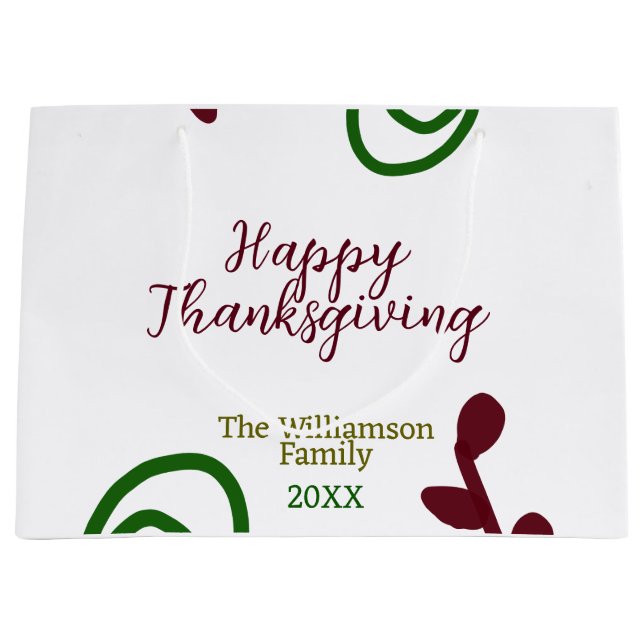 Bolsa De Regalo Grande Red green happy Thanksgiving floral leaf fall (Anverso)