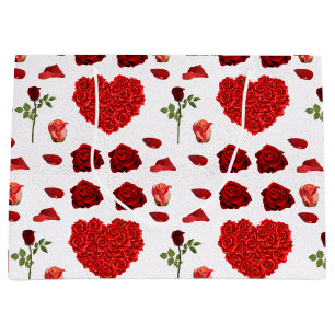 Bolsa De Regalo Grande Red heart red flowers garden chic floral foliage