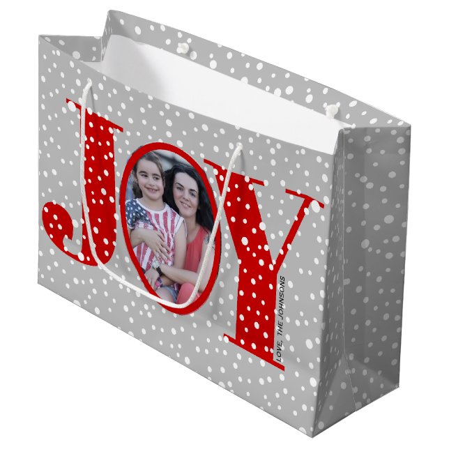 Bolsa De Regalo Grande Red JOY y snowflakes dos Navidades de fotos (Angulo Anverso)