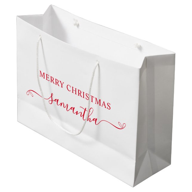 Bolsa De Regalo Grande Red Merry Christmas Cuau Bow Signature Nombre (Angulo Anverso)
