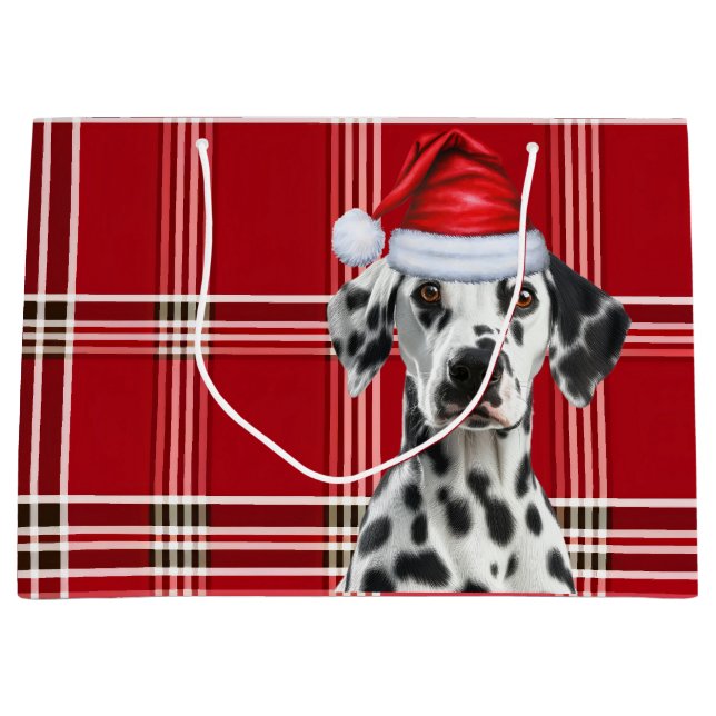 Bolsa De Regalo Grande Red Plaid Dalmatian Dog Lover Holiday (Anverso)