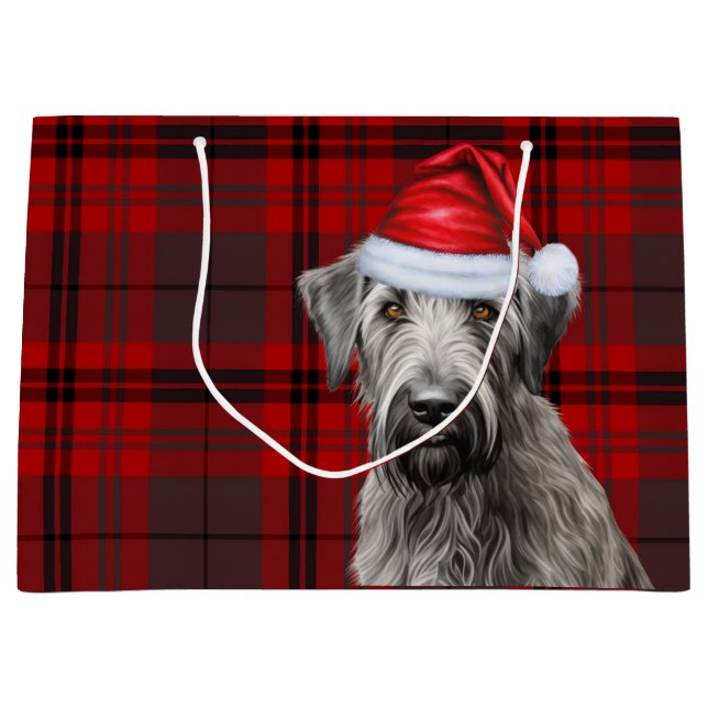 Bolsa De Regalo Grande Red Plaid Irish Wolfhound Dog Lover Holiday (Anverso)