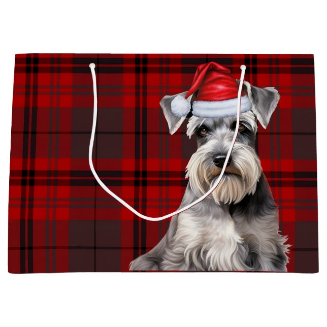 Bolsa De Regalo Grande Red Plaid Schnauzer Dog Lover Holiday (Anverso)