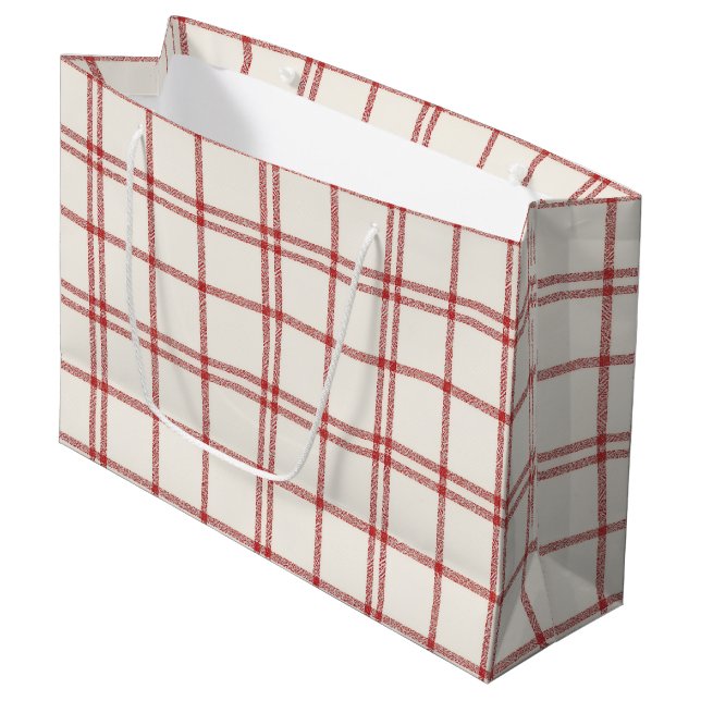 Bolsa De Regalo Grande Red Snow Christmas Plaid (Angulo Anverso)