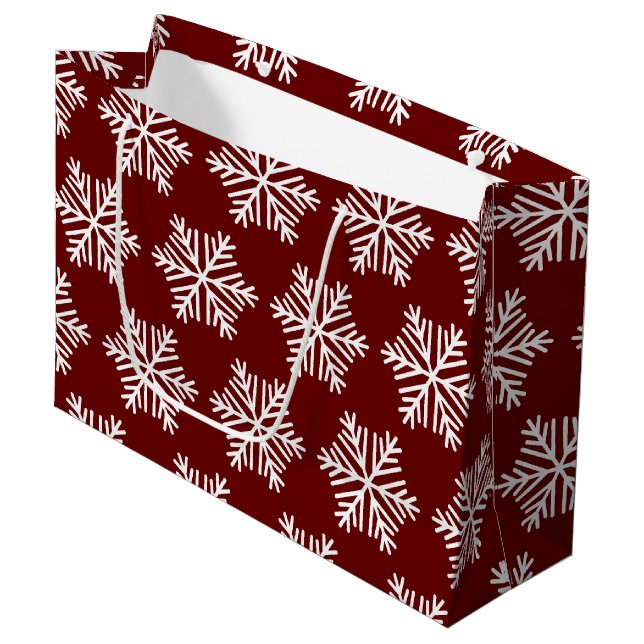 Bolsa De Regalo Grande Red White Modern Snowflake Christmas Pattern  (Angulo Anverso)