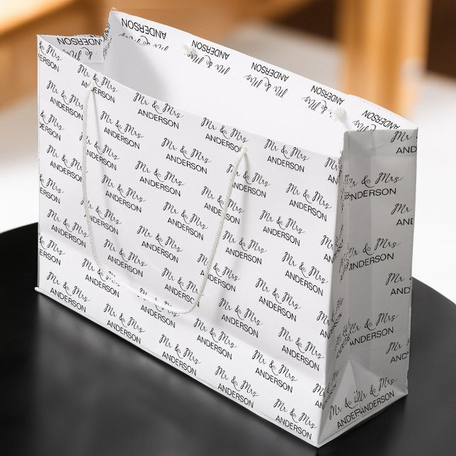 Bolsa De Regalo Grande regalo de boda Collage de nombres personalizados d (Wedding gift Mr and Mrs personalized name collage Large Gift Bag)