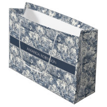 Regalo de Monograma de Damasco Floral Toile Azul V