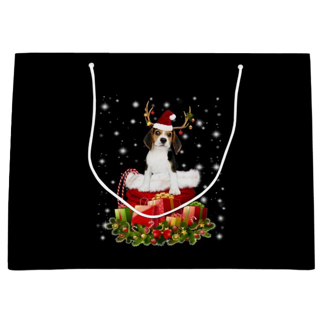 Bolsa De Regalo Grande Regalo de Navidades Beagle Reindeer Pressent (Anverso)
