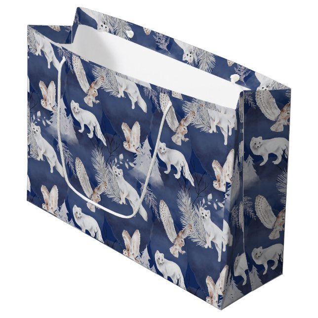 Bolsa De Regalo Grande Regalo de Navidades rusos de Fox y Owl Winter (Angulo Anverso)