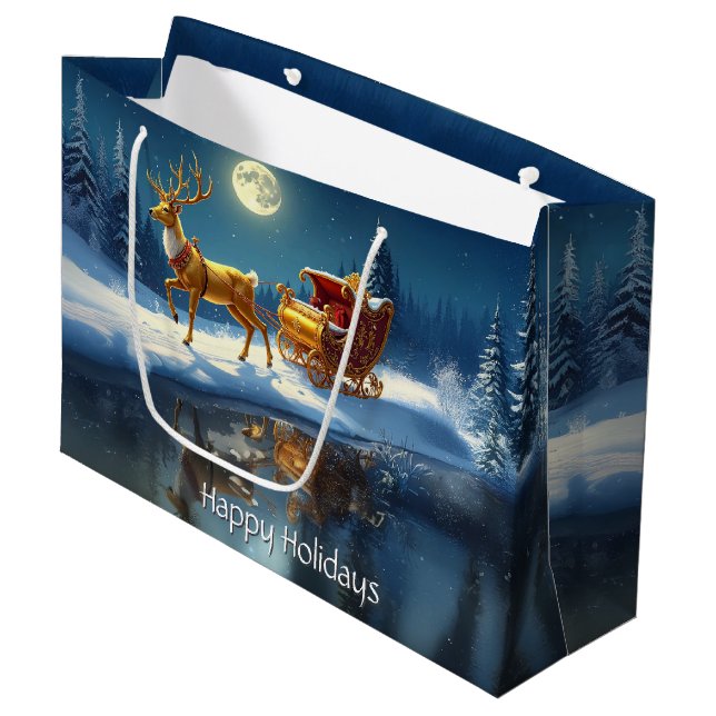 Bolsa De Regalo Grande Reindeer Christmas Sleigh Holiday Gift Bag (Angulo Anverso)
