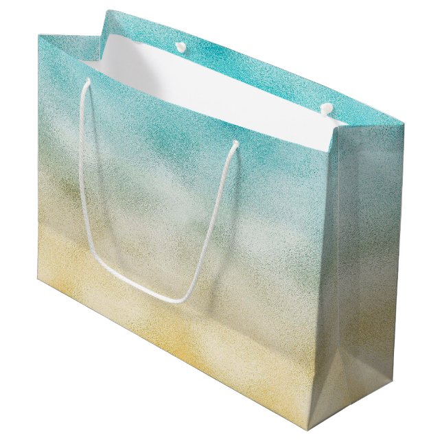 Bolsa De Regalo Grande Relieve metalizado Aqua y Gold Ombre (Angulo Anverso)