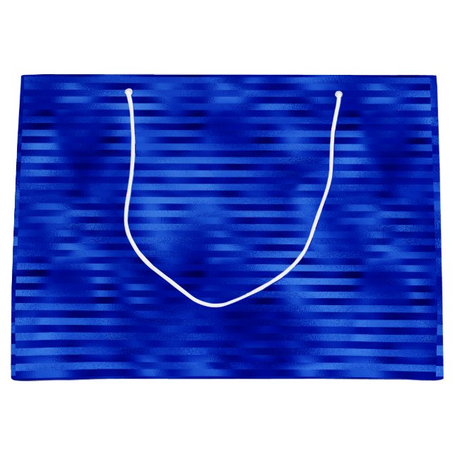 Bolsa De Regalo Grande Relieve metalizado azul real rayado Hanukkah (Anverso)